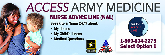 Image banner, Nurse Advise Line, 1-800-874-2273 Select Option 1