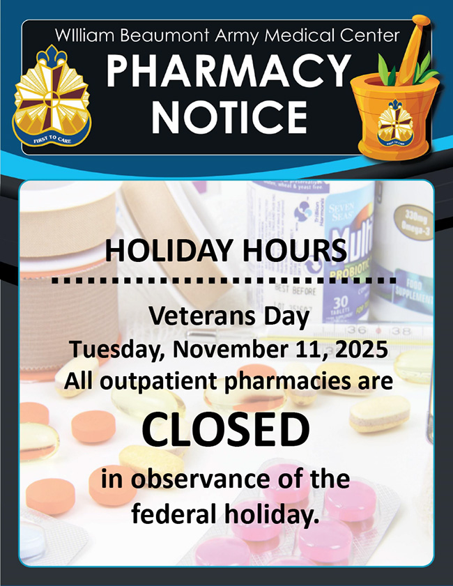 Pharmacy Closure or Veterans Day graphic announcement image