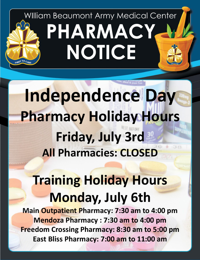 Independence Day Pharmacy closure graphic image announcement. Independence Day Pharmacy closure graphic image announcement.