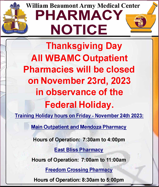 Pharmacy Thanksgiving Holiday closures announcement graphic image