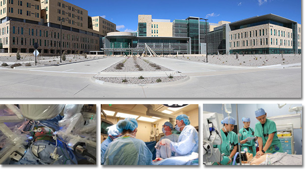 New hospital panoramic view with neurosurgery image collage