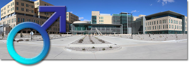 New hospital panoramic with men's symbol superimposed
